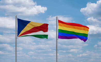 Gay Pride and Seychelles flags, country relationship concept