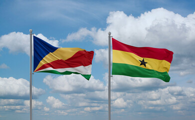 Ghana and Seychelles flags, country relationship concept
