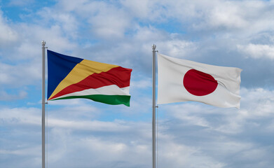 Japan and Seychelles flags, country relationship concept