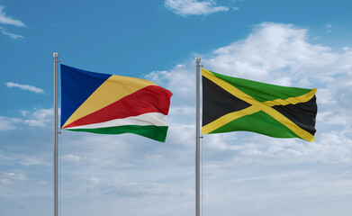 Jamaica and Seychelles flags, country relationship concept