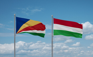 Hungary and Seychelles flags, country relationship concept