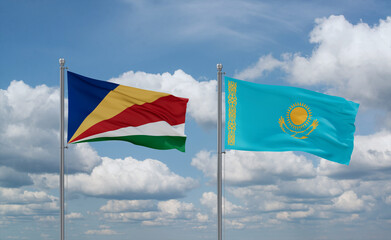 Kazakhstan and Seychelles flags, country relationship concept