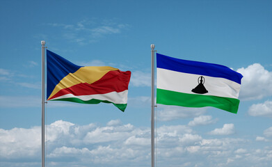 Lesotho and Seychelles flags, country relationship concept