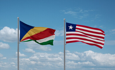 Liberia and Seychelles flags, country relationship concept