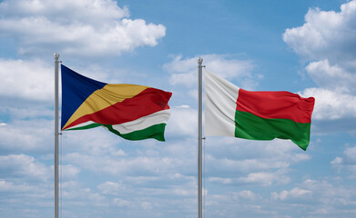 Madagascar and Seychelles flags, country relationship concept