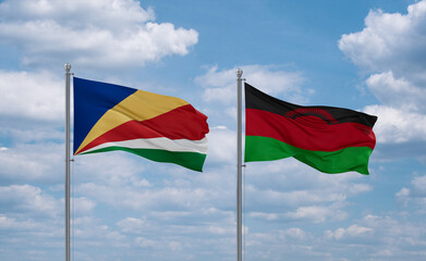 Malawi and Seychelles flags, country relationship concept