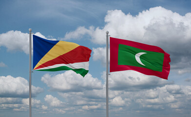 Maldives and Seychelles flags, country relationship concept