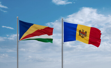 Moldova and Seychelles flags, country relationship concept
