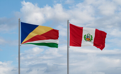 Peru and Seychelles flags, country relationship concept