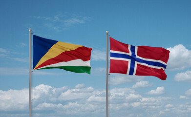Norway and Seychelles flags, country relationship concept