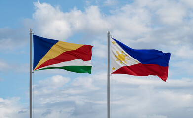 Philippines and Seychelles flags, country relationship concept