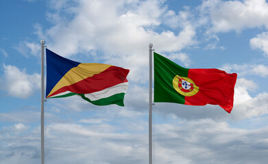 Portugal and Seychelles flags, country relationship concept