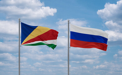 Russia and Seychelles flags, country relationship concept