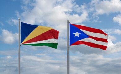 Puerto Rico and Seychelles flags, country relationship concept