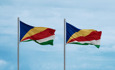 Two Seychelles flags, country relationship concept