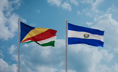 Salvador and Seychelles flags, country relationship concept