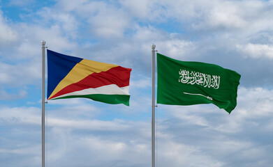 Seychelles and Saudi Arabia flags, country relationship concepts