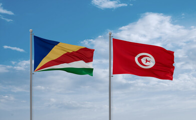 Tunisia and Seychelles flags, country relationship concept