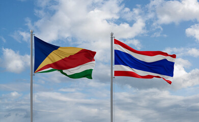 Thailand and Seychelles flags, country relationship concept