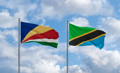 Tanzania and Seychelles flags, country relationship concept