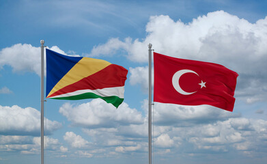 Turkey and Seychelles flags, country relationship concept