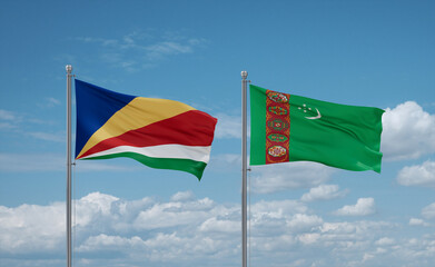 Turkmenistan and Seychelles flags, country relationship concept