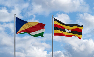 Uganda and Seychelles flags, country relationship concept