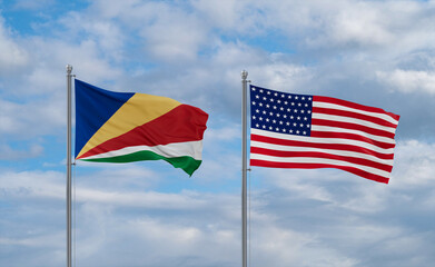 USA and Seychelles flags, country relationship concepts