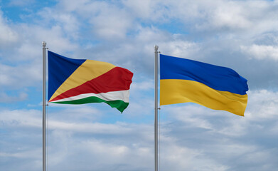 Ukraine and Seychelles flags, country relationship concept
