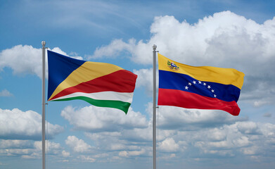 Venezuela and Seychelles flags, country relationship concept