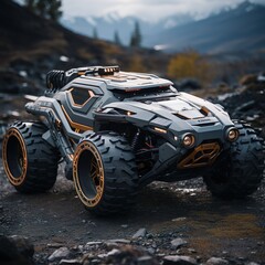 Naklejka premium 4x4 military buggy in the mountains, Ai generative