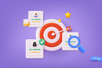 Vector Conceptual Illustration Hiring, Human Resources management. Employer hiring candidates. 3D Web Vector Illustrations.