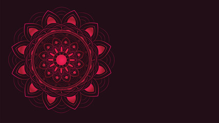 Abstract simple round mandala in dark pink background.