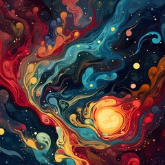 Illustration of abstract cosmic themed background, high abstract design, with clean lines, flowing background