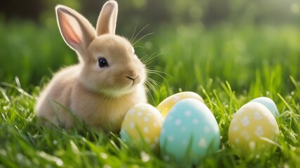 easter bunny and easter eggs baby easter bunny spring green grass