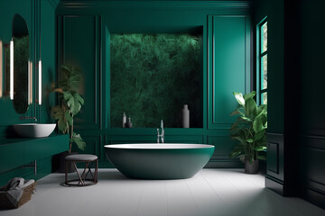Interior of bathroom in green colors in modern house.