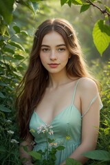 Beautiful Girl in Magical Spring Garden