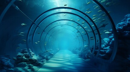 Underwater tunnel, underwater world - obrazy, fototapety, plakaty