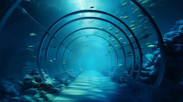 Fototapeta Underwater tunnel, underwater world