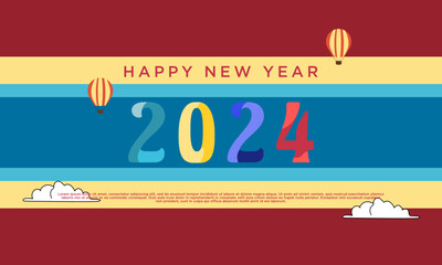 Happy New Year 2024 banner logo design illustration, Creative and Colorful new year 2024 vector