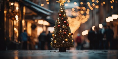 Christmas Magic in a Town Square: Enchanting Tree and Admiring Crowd