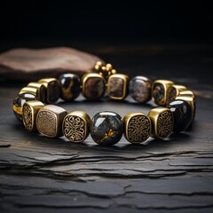 Bracelet made of natural stones on a black background Ai generated art