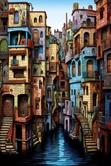Fototapeta na wymiar illustration of egyptian houses and buildings with lots of color