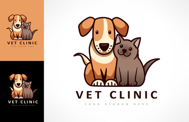 Dog and cat logo. Pet clinic design vector. Nurseries for pets.  Pet hotel.
