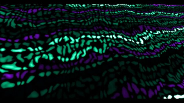Small green mosaic flickering in black background with purple pattern