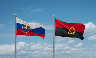 Naklejka na ściany i meble Slovakia and Angola national flags, country relationship concept