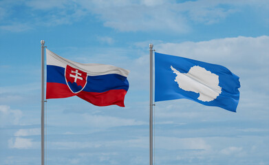 Slovakia and Antarctica flags, country relationship concept