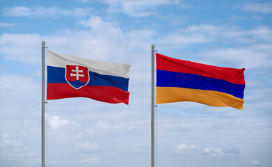 Armenia and Slovakia flags, country relationship concept