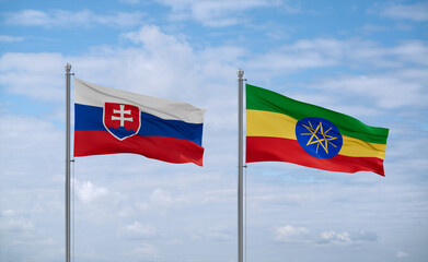 Ethiopia and Slovakia flags, country relationship concept