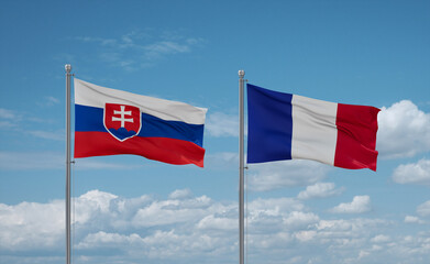 Slovakia and France flags, country relationship concept